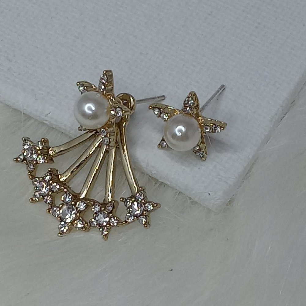 Gold Pearl & Diamond Statement Stud Earrings